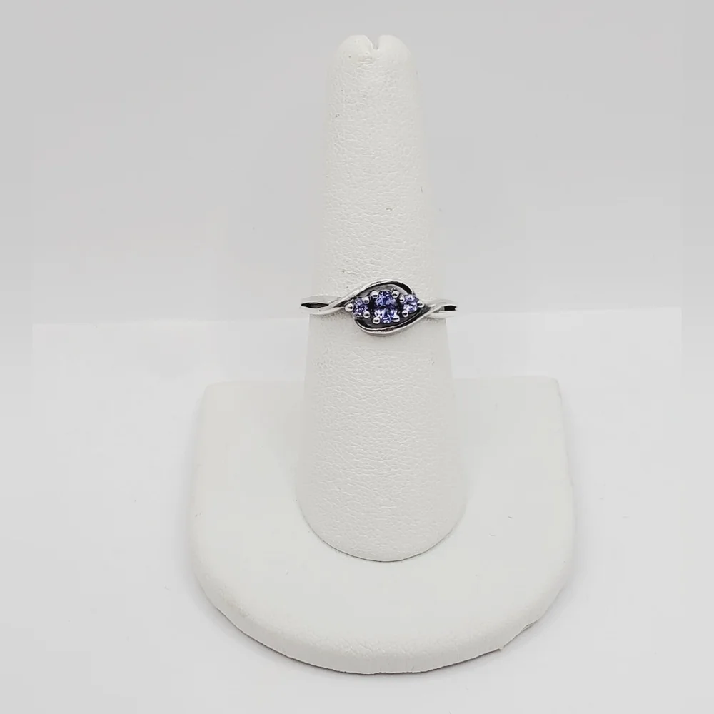 Genuine Oval & Round Tanzanite 925 Sterling Silver Three Stone Dainty Twist Ring